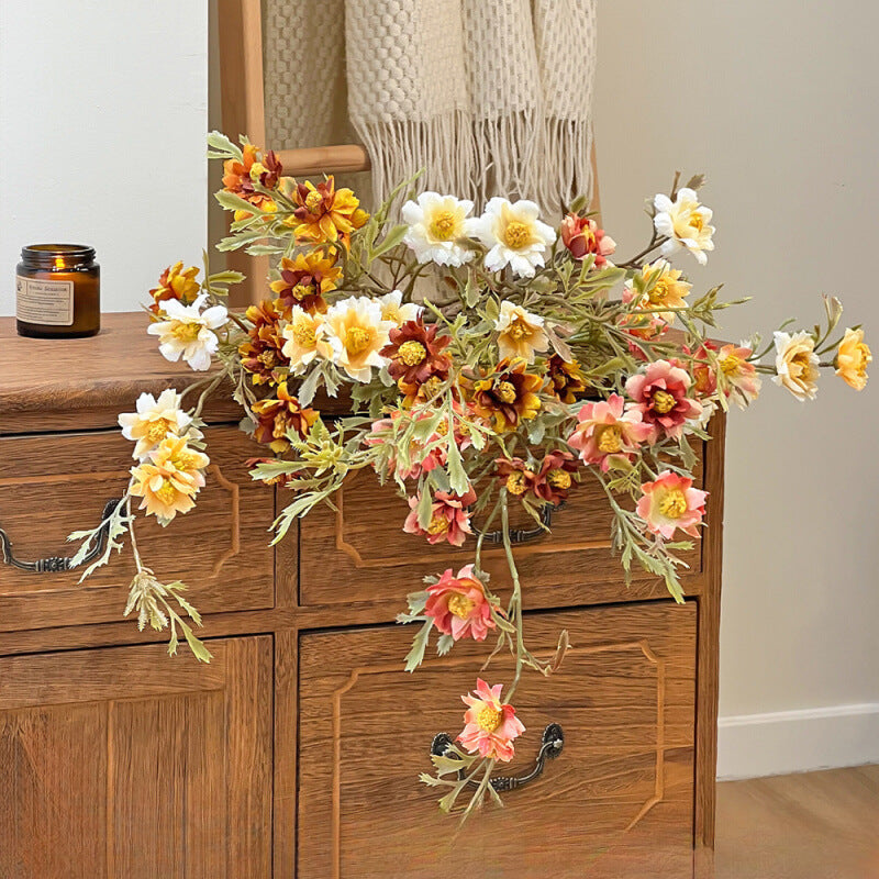 Fleur artificielle Marguerite, tige unique avec 9 fleurs, 84 cm, style rétro, polyester soyeux, décoration intérieure