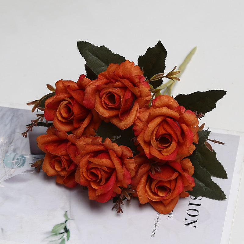 Bush de roses artificielles vintage, 6 fleurs, 30 cm, tissu soyeux, décoration intérieure et événements
