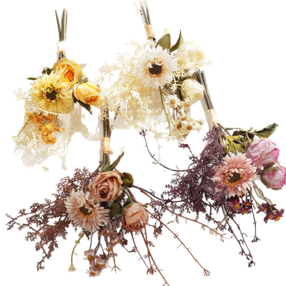Bouquet de fleurs artificielles rétro 32 cm, roses, marguerites et hortensias en soie, décoration intérieure, mariage, maison de campagne