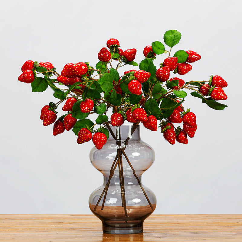 Branche décorative artificielle avec fraises et feuilles, 48 cm, idéale pour décoration intérieure, mariages et événements