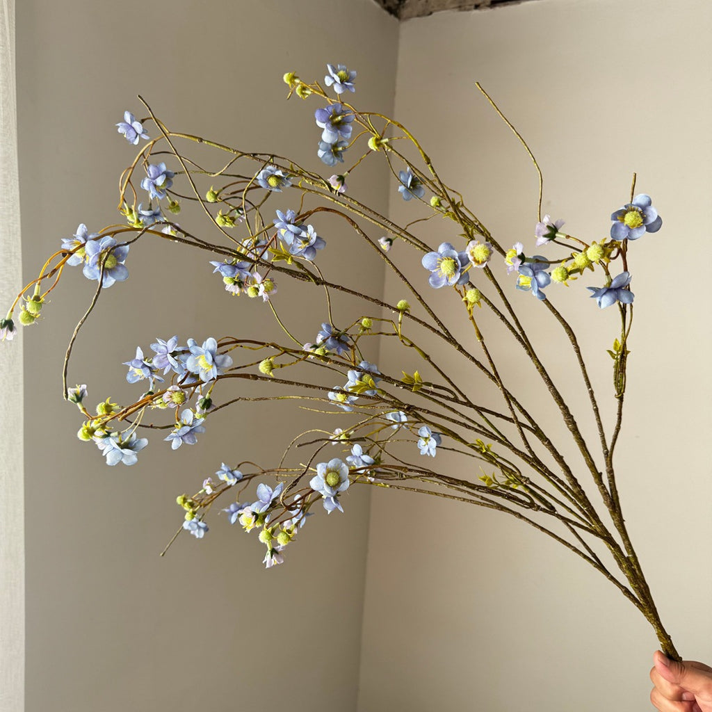 Fleur artificielle de Delphinium et Spirée de perles, 132 cm, tige unique, soie, jaune/bleu/blanc, décoration intérieure/extérieure, mariage, événements