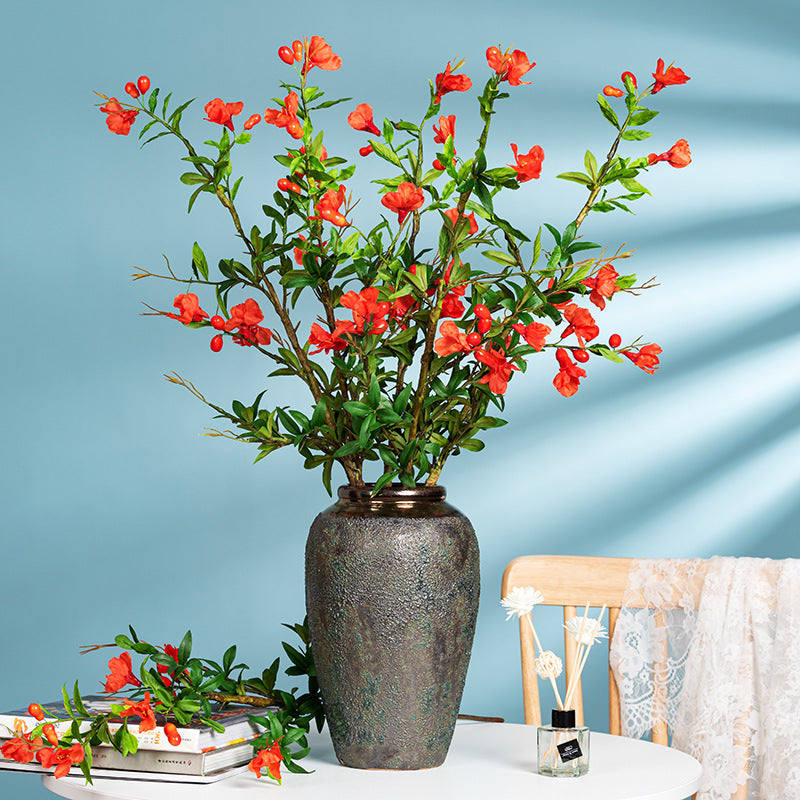 Fleur artificielle en plastique, grenadier, tige unique avec 13 fleurs, 80 cm, décoration intérieure, style rustique et vintage