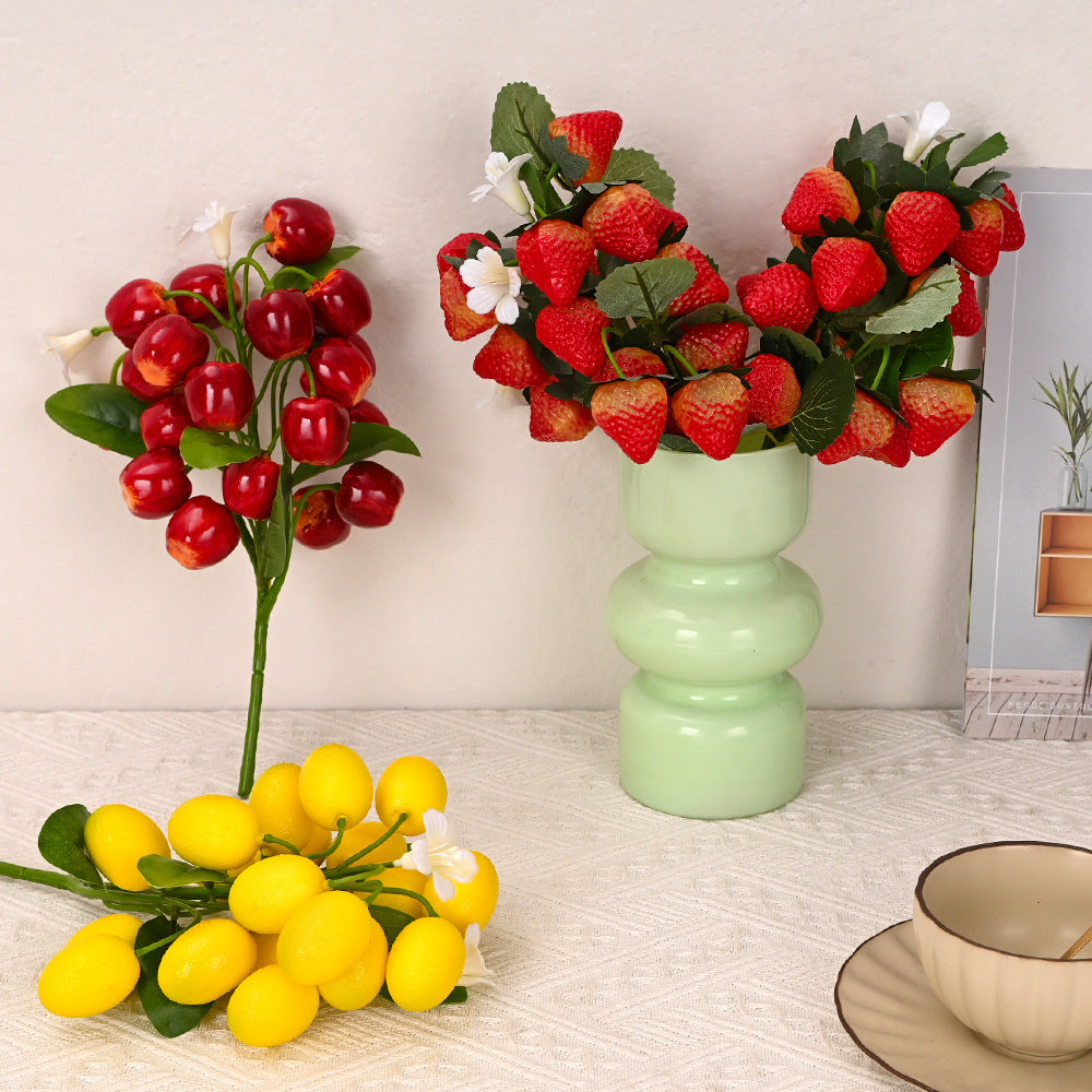 Bouquet de fraises artificielles 19 fruits, 28 cm, décoration intérieurs mariages cadeaux