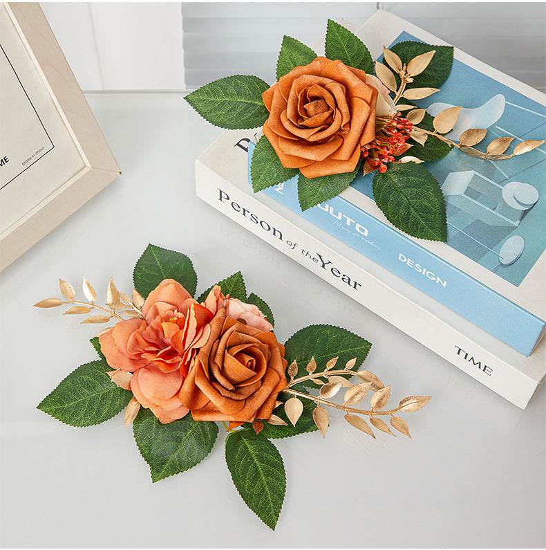 Fleurs artificielles roses, bouquet de 3 fleurs, 24 cm, style rétro, idéal pour mariages et décoration intérieure