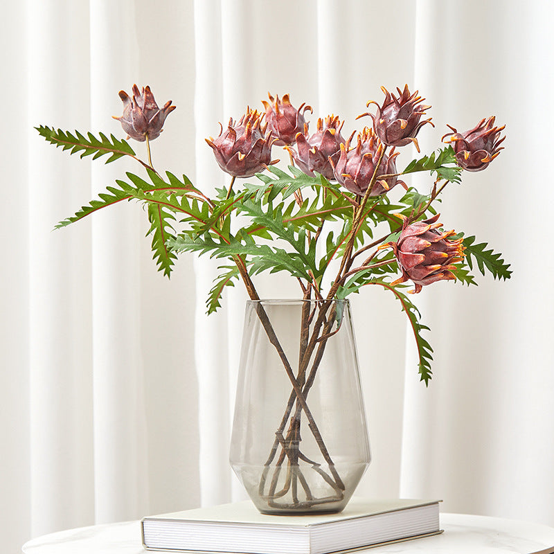 Fleur artificielle de Chardon-Marie à deux têtes, longueur 30 cm, décoration intérieure, style rustique et tropical