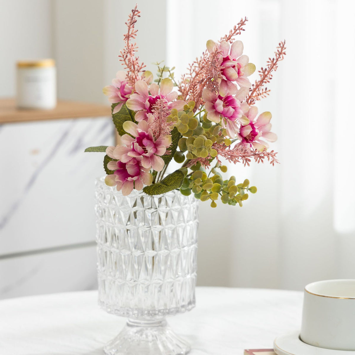 Bouquet de fleurs artificielles rétro automnal, 36 cm - Marguerites et blé, décoration de mariage et maison