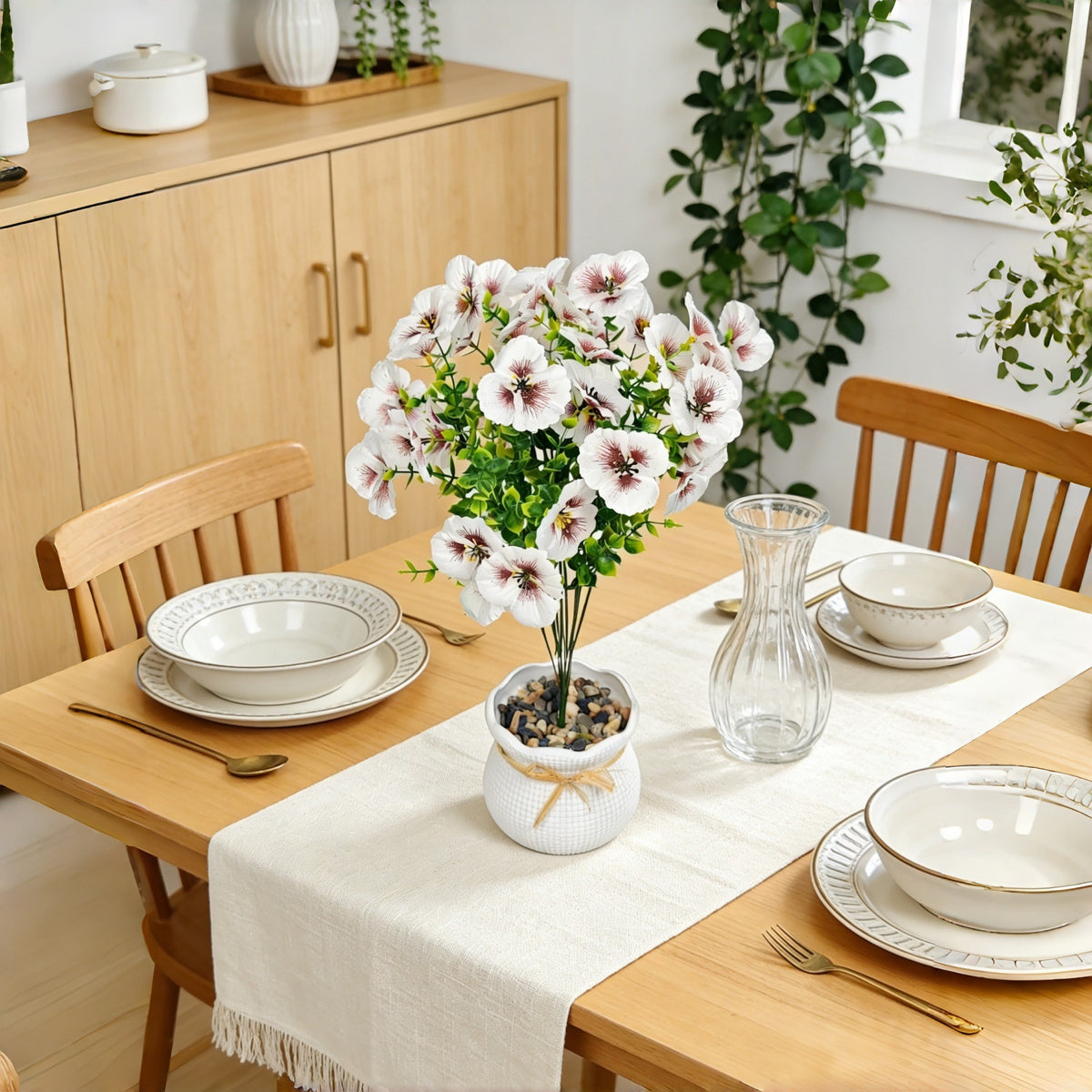 Fleur artificielle Eucalyptus, tige unique avec 3 fleurs, 35 cm, polyester soyeux, décoration intérieure