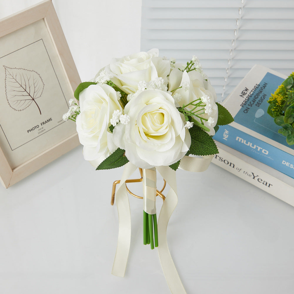 Bouquet de roses et gypsophile artificiel, 27,5 cm, idéal pour les mariages