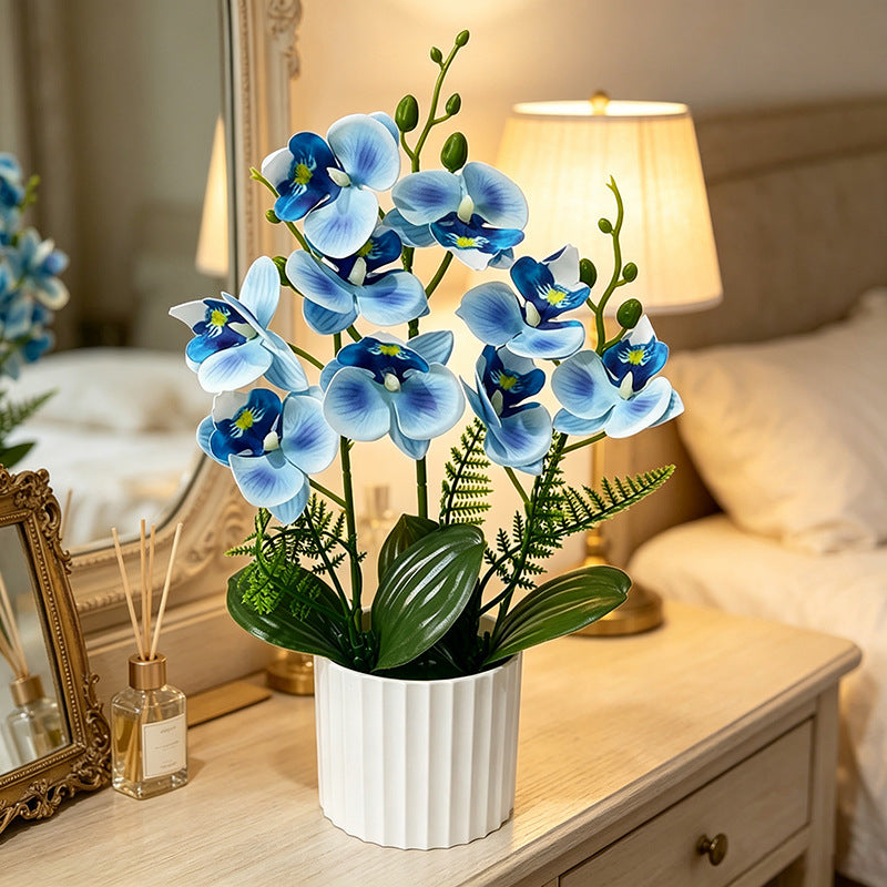 Pot de 9 orchidées papillon, plante artificielle en pot pour décoration intérieure, mariage et bureau, 31.5 cm