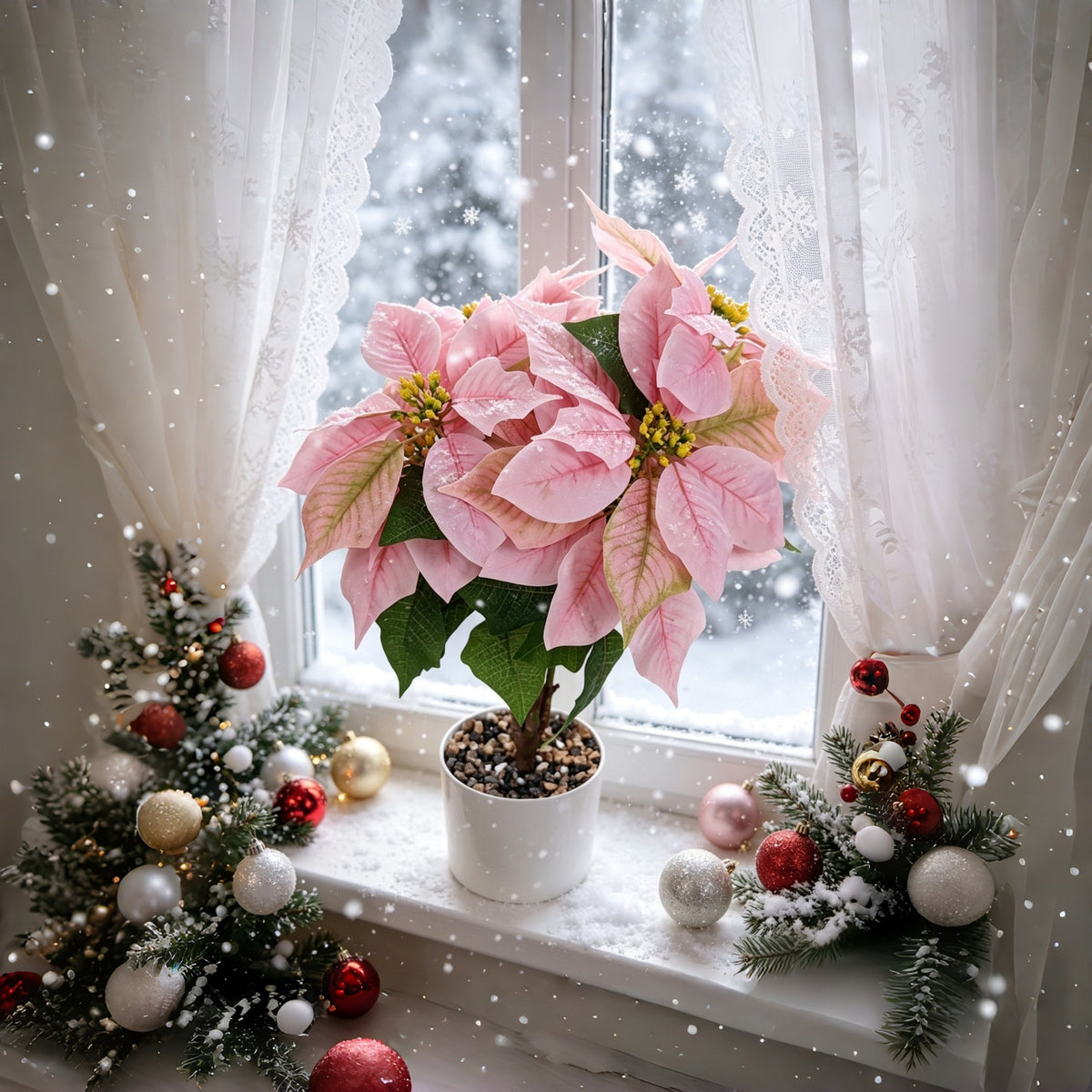Fleur artificielle de Poinsettia, bouquet de 52 cm, tissu polyester, décoration de Noël, mariage et intérieur
