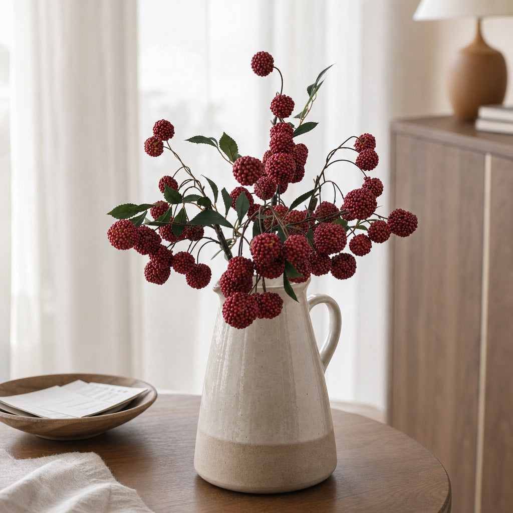 Faux litchi en grappe, 15 fruits avec feuilles, décoration champêtre, 55 cm, sans pot