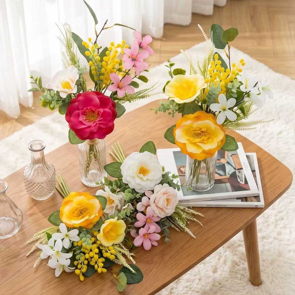 Bouquet de camélias artificiels en soie, 45 cm, décoration intérieure, mariage, événements, ins moderne, élégant