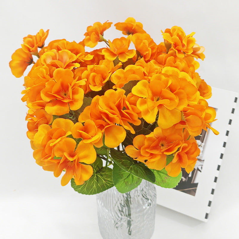 Fleurs artificielles géraniums, bouquet de 5 fleurs, 34 cm, idéal pour décoration intérieure et extérieure
