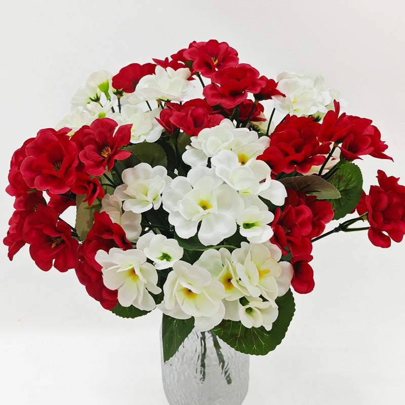 Fleurs artificielles géraniums, bouquet de 5 fleurs, 34 cm, idéal pour décoration intérieure et extérieure