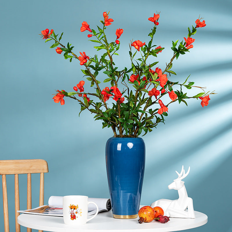 Fleur artificielle en plastique, grenadier, tige unique avec 13 fleurs, 80 cm, décoration intérieure, style rustique et vintage