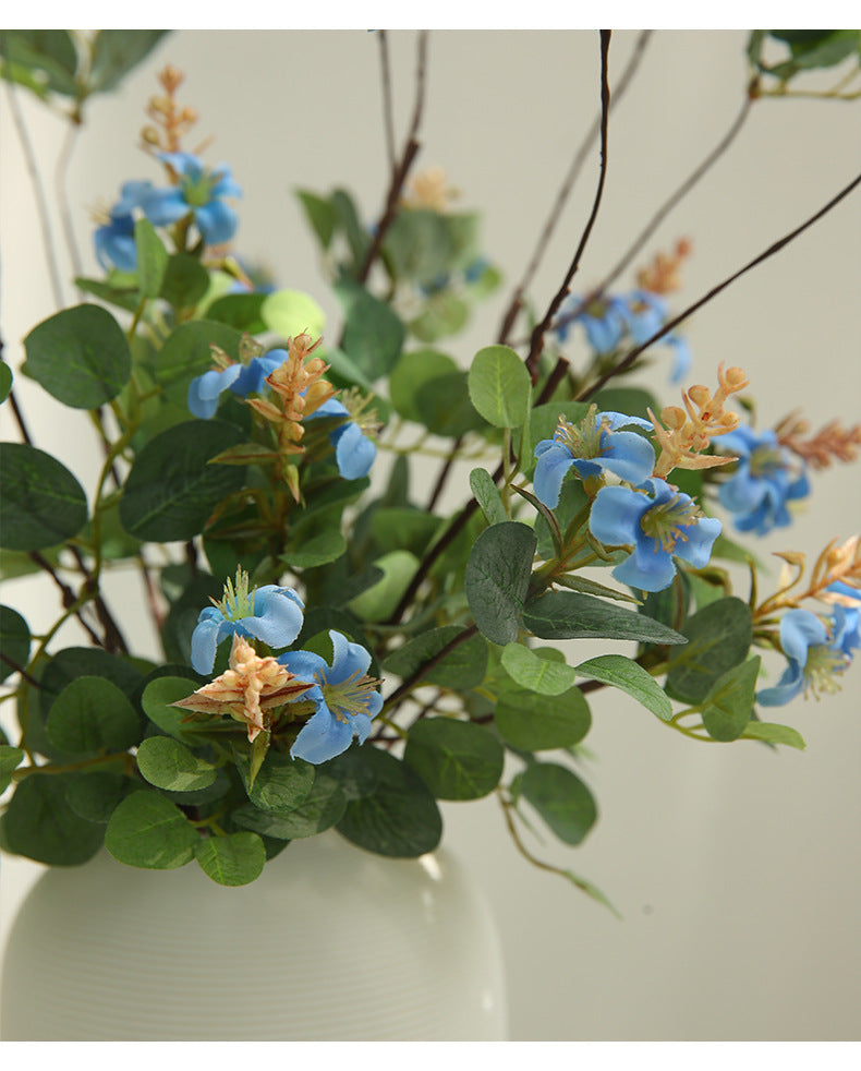 Fleur artificielle Clematis, tige unique avec 3 fleurs en tissu soyeux 52cm, décoration d'intérieur style champêtre