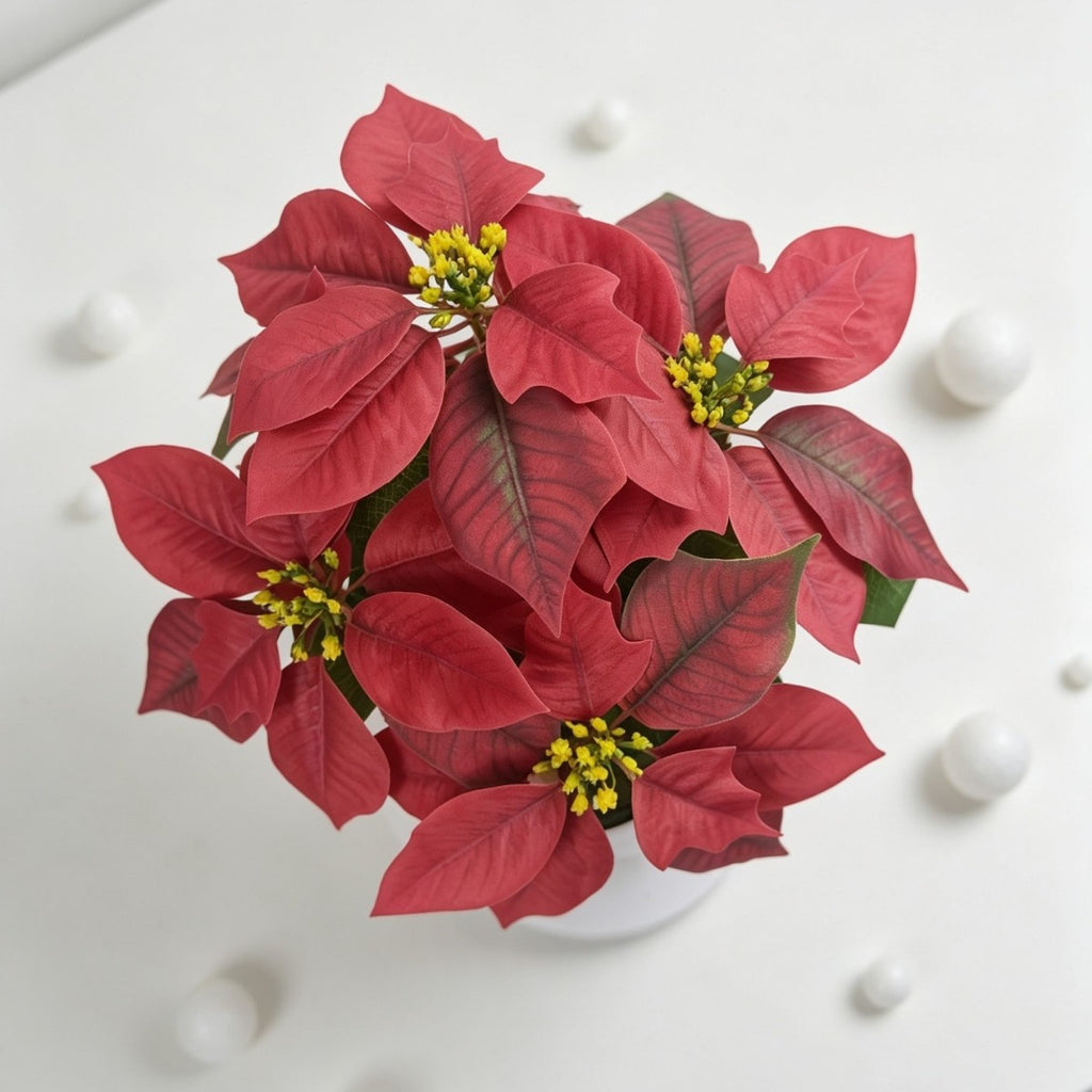 Plante Artificielle Poinsettia avec 5 Fleurs, Décoration de Noël, 52 cm
