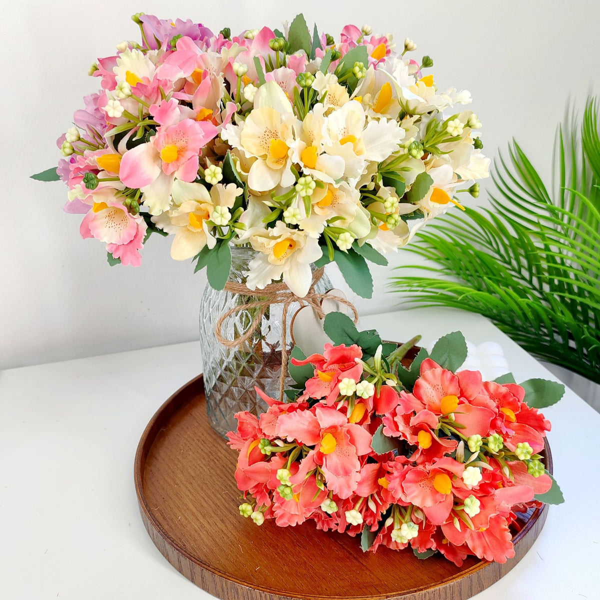 Bouquet de 10 fleurs artificielles de Cattleya, style champêtre, 30 cm, tissu soyeux, décoration intérieure