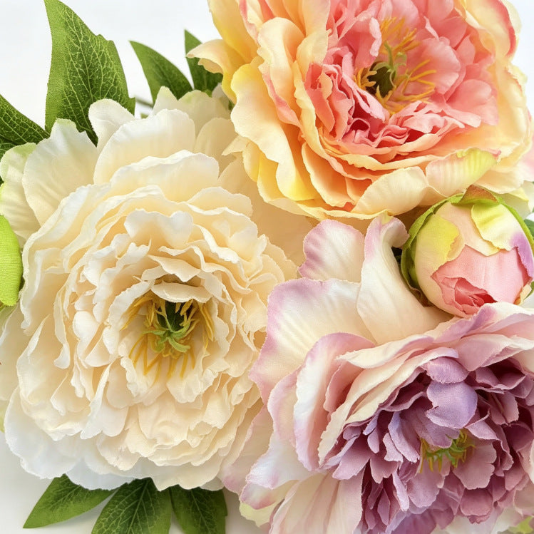 Fleurs artificielles en soie polyester, 2 têtes de pivoines et pivoines blanches, 50 cm, décoration intérieure, mariage, maison