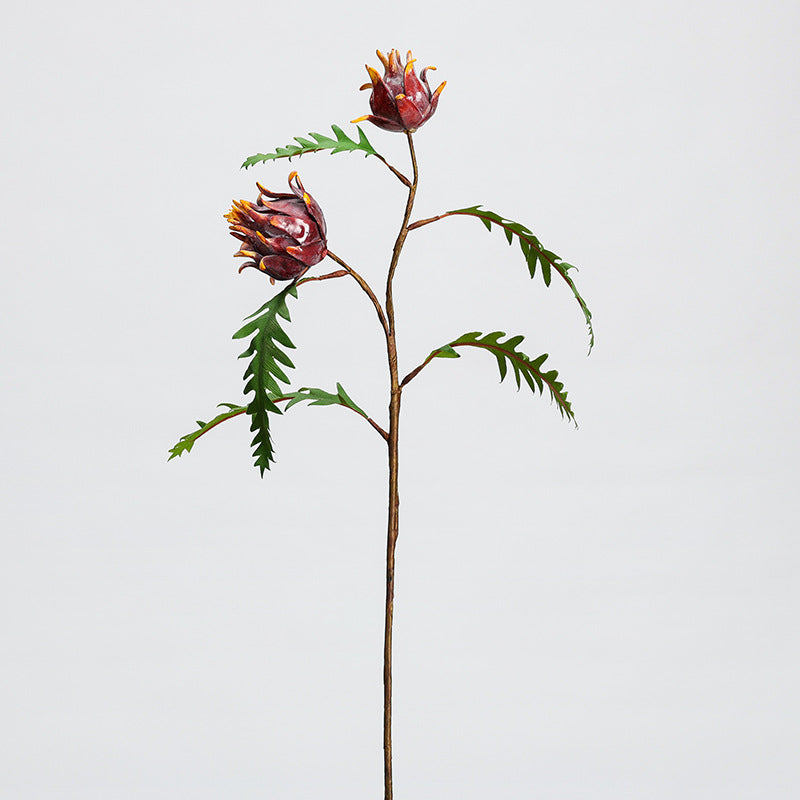 Fleur artificielle de Chardon-Marie à deux têtes, longueur 30 cm, décoration intérieure, style rustique et tropical