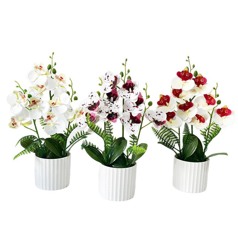 Pot de 9 orchidées papillon, plante artificielle en pot pour décoration intérieure, mariage et bureau, 31.5 cm