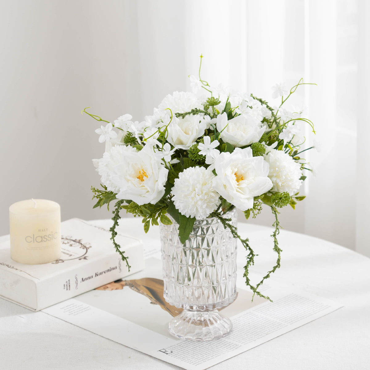 Bouquet de roses et chrysanthèmes artificiels 28 cm, décoration élégante pour mariage, maison ou café, style champêtre et bohème