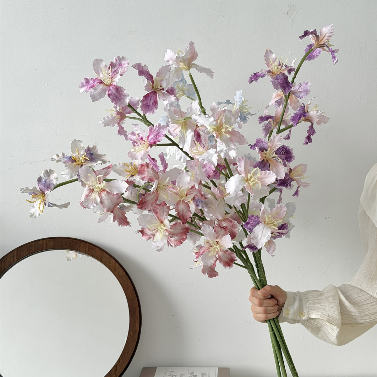 Bouquet d'iris artificiels en tissu soyeux, 94 cm, 9 têtes, idéal pour mariages et décoration