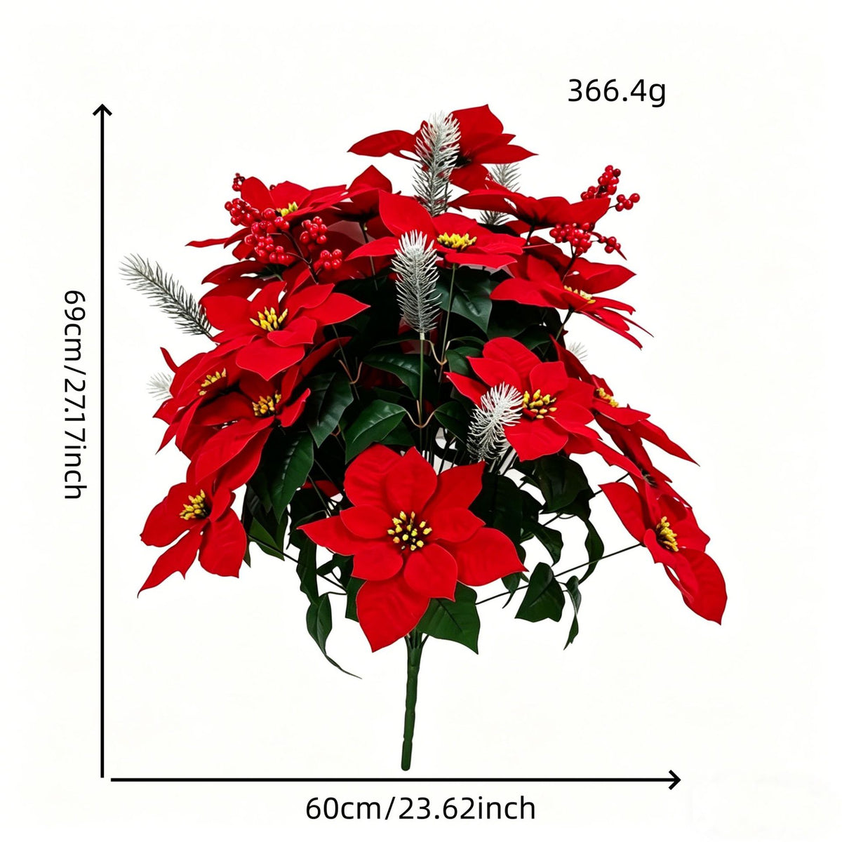 Poinsettia artificiel avec 36 fleurs, décoration de Noël en tissu soyeux, 36 cm, pour mariages, hôtels et décoration d'intérieur