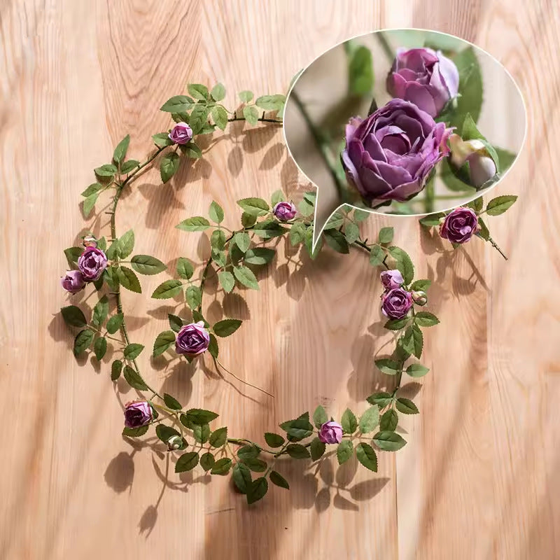 Guirlande de Roses Angustifolia et Petites Roses, 145 cm, Tissu Polyester, Décoration Murale et Arche de Mariage