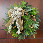 Couronne de Noël en pommes de pin et clochettes, décoration de porte campagne, 45 cm, style rustique élégant