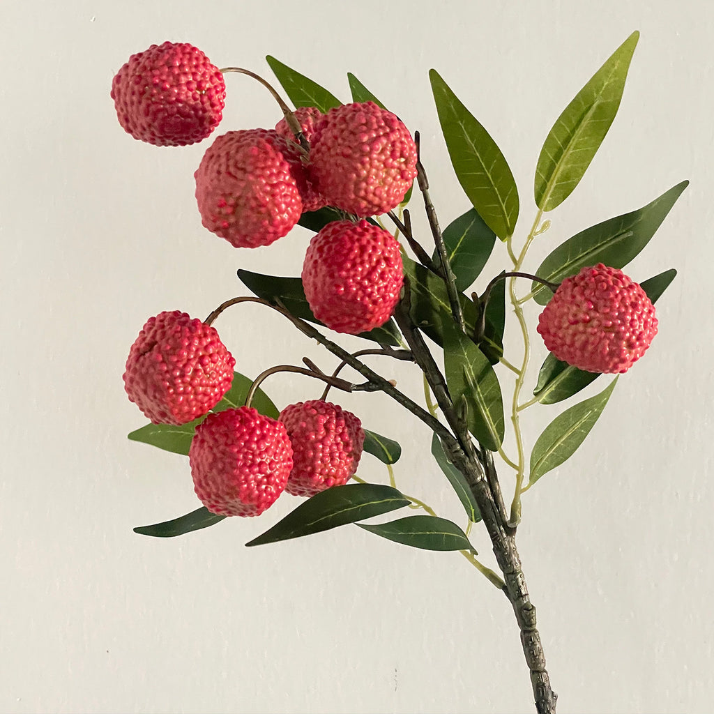 Branche artificielle de litchis, décoration de table élégante, 45 cm, 9 fruits, style provençal, pour mariage, hôtel ou maison