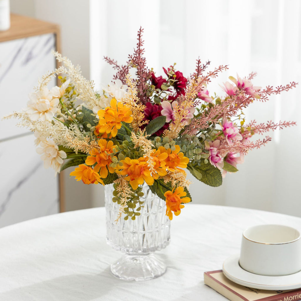 Bouquet de fleurs artificielles rétro automnal, 36 cm - Marguerites et blé, décoration de mariage et maison