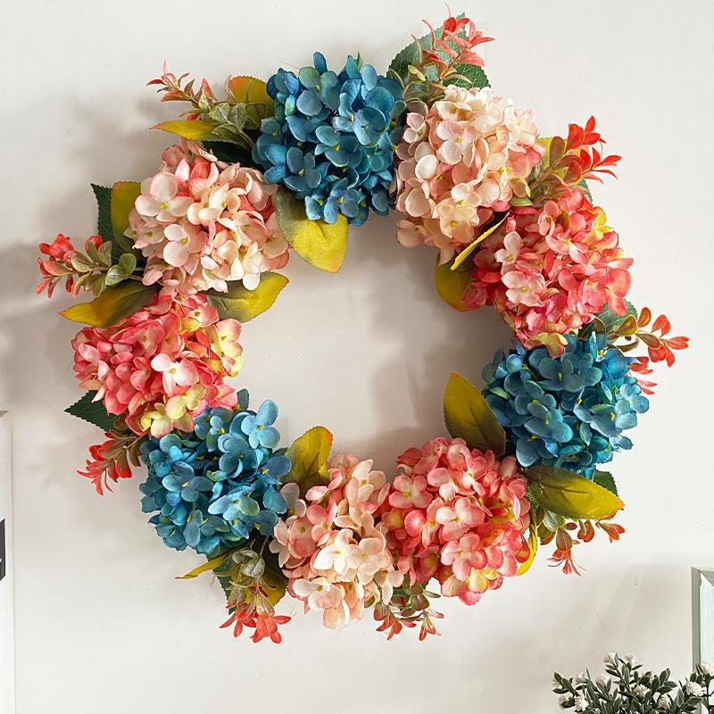 Guirlande de fleurs d'hortensias bleus et roses artificiels, 40 cm, décoration intérieure, mariage, événements, style moderne et champêtre