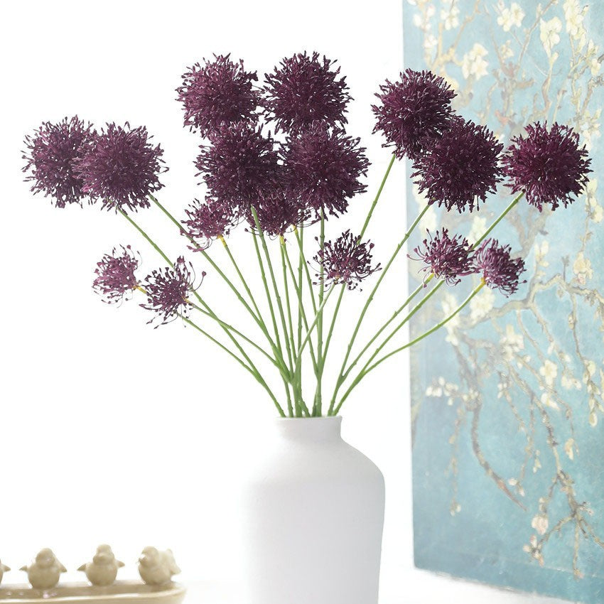 Fleurs artificielles en plastique, Bouquet de 2 têtes d'Allium, 75 cm, Décoration élégante pour mariage, maison et commerce