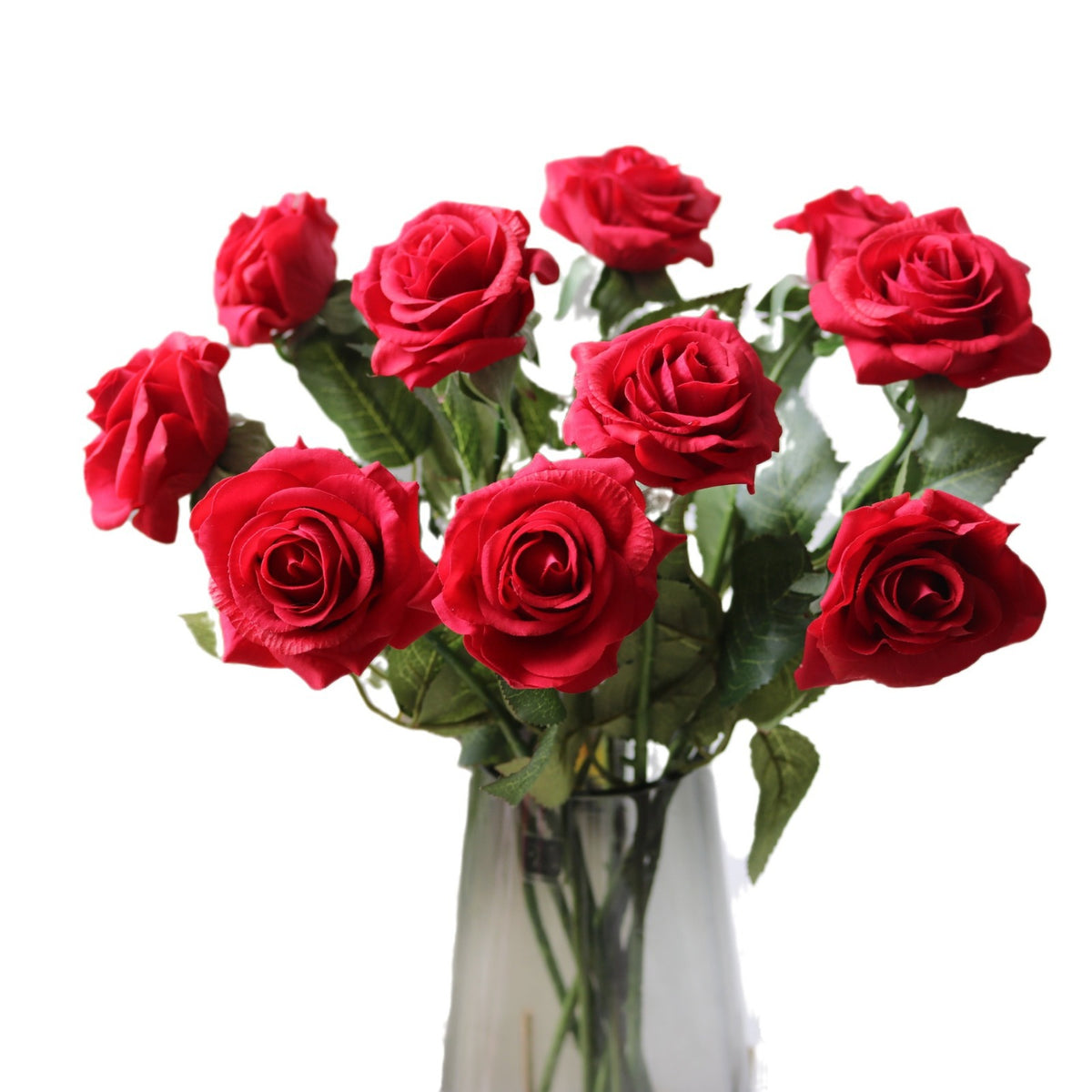 Bouquet de 10 roses en tissu soyeux, 43 cm, décoration intérieure et événements