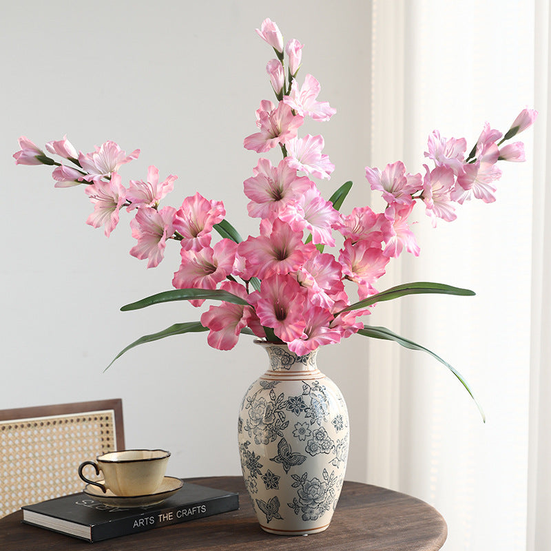 Fleur artificielle Glaïeul, tige unique avec 12 fleurs, 86 cm, tissu soyeux, pour mariages et décoration intérieure