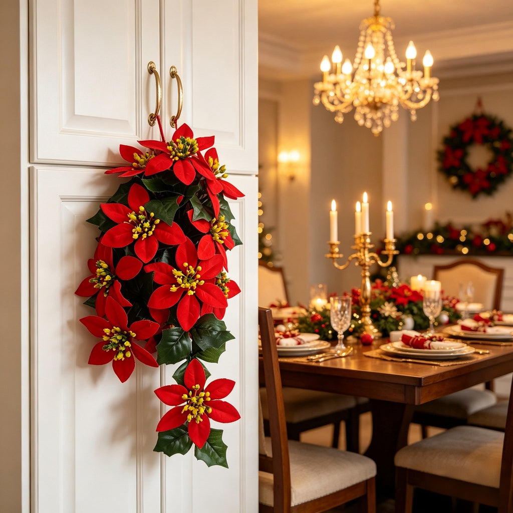 Guirlande de 11 poinsettias artificiels, 40 cm, déco Noël et mariage, intérieur