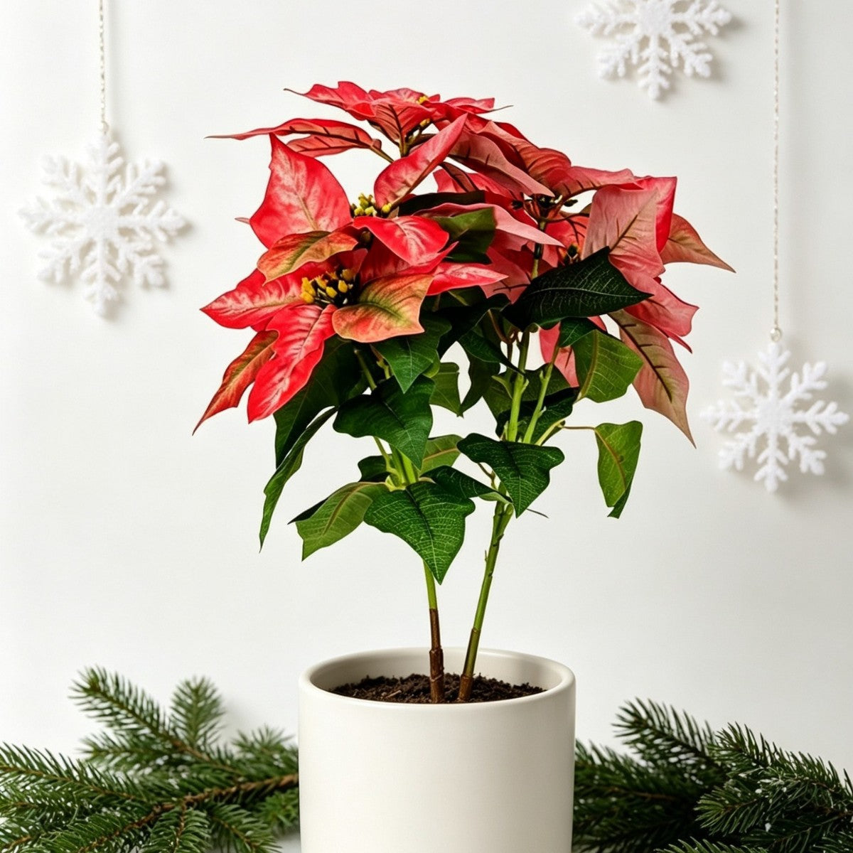 Plante Artificielle Poinsettia avec 5 Fleurs, Décoration de Noël, 52 cm