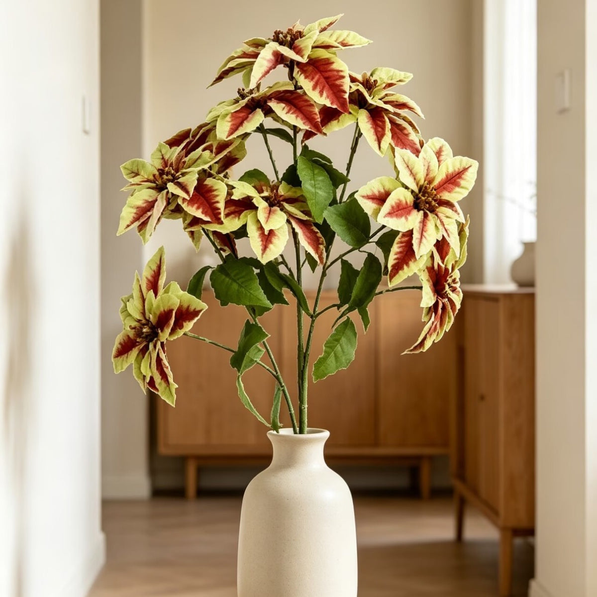 Branche de Poinsettia Artificiel, 12 Fleurs, 45 cm, Décoration de Mariage ou Maison