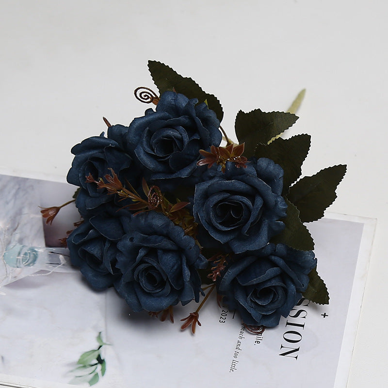 Bush de roses artificielles vintage, 6 fleurs, 30 cm, tissu soyeux, décoration intérieure et événements