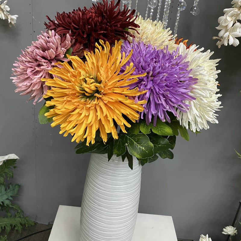 Fleur artificielle Chrysanthème Griffe de Dragon à tige unique, 73 cm, soie polyester, décoration intérieure et mariage
