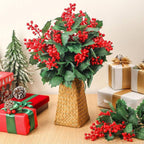 Décoration de Noël, Branche Artificielle en Soie avec Baies Rouges, 40 cm, pour Intérieur, Fêtes et Cadeaux