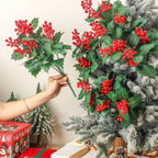 Décoration de Noël, Branche Artificielle en Soie avec Baies Rouges, 40 cm, pour Intérieur, Fêtes et Cadeaux