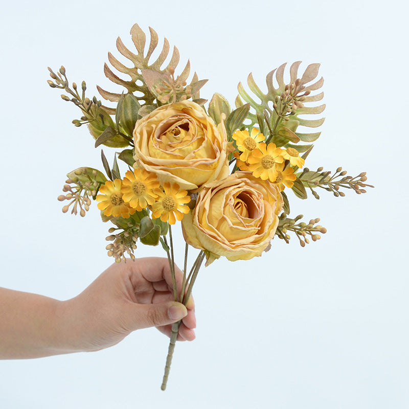 Bouquet de fleurs artificielles roses et marguerites, 12 têtes, 32 cm, pour mariage et décoration intérieure