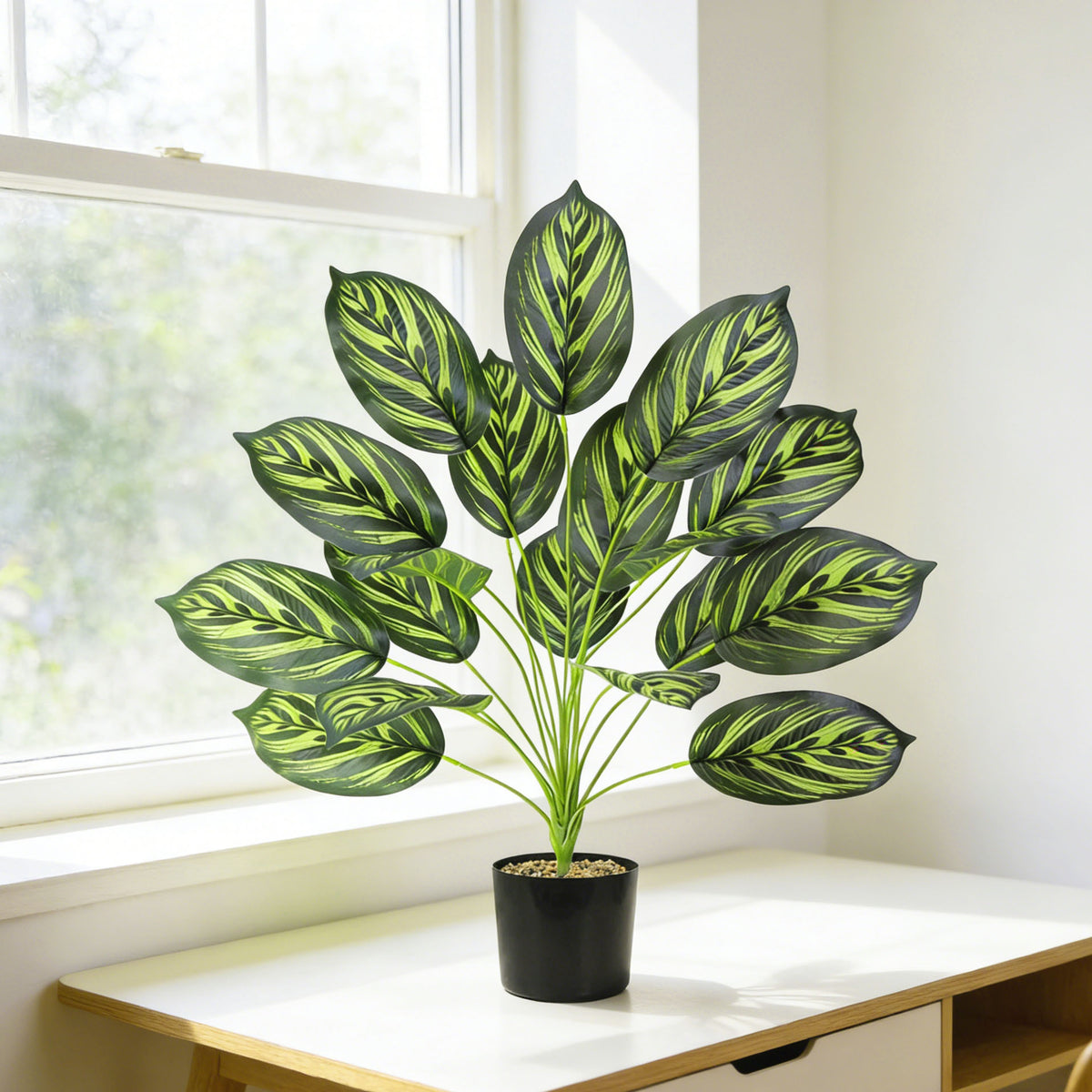 Plante artificielle en pot, feuilles de Caladium, 43 cm, décoration intérieure élégante