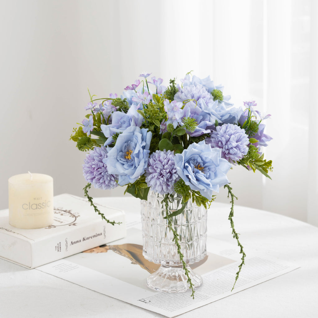 Bouquet de roses et chrysanthèmes artificiels 28 cm, décoration élégante pour mariage, maison ou café, style champêtre et bohème