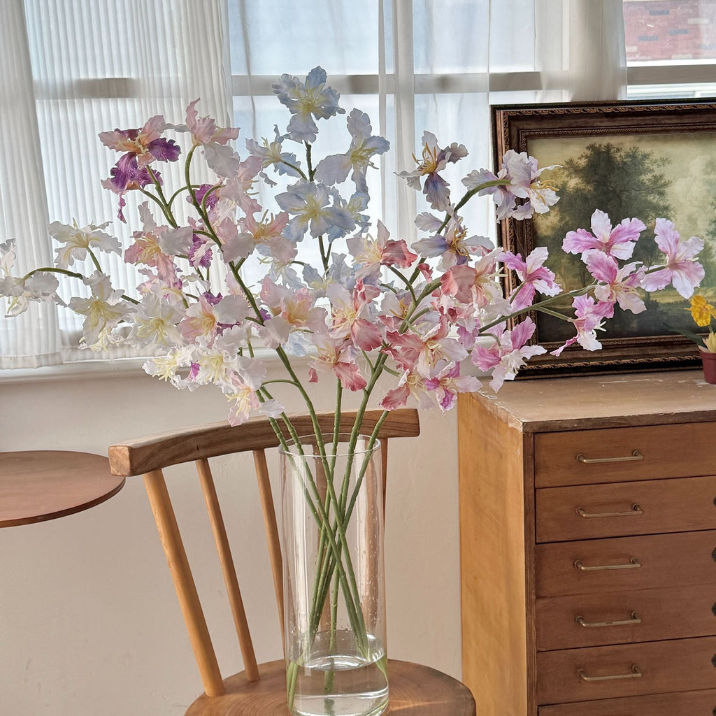 Bouquet de 9 iris artificiels, 94 cm, en tissu soyeux, idéal pour mariages et décoration