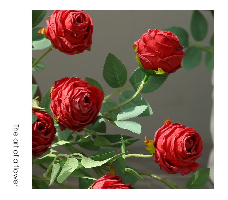 Rose artificielle à bord frisé, tige unique avec 3 fleurs, 57 cm, tissu polyester, décoration intérieure