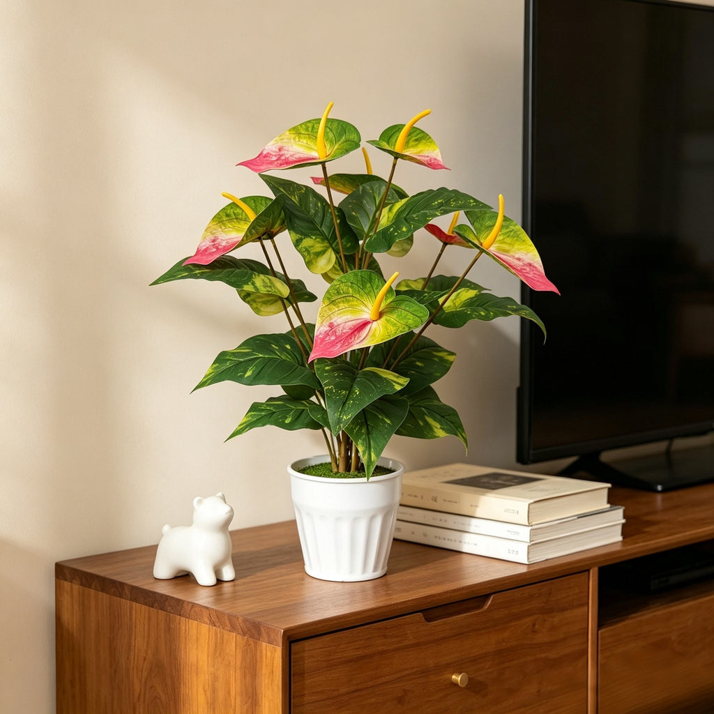 Plante artificielle Anthurium rouge, 57 cm, idéale pour décoration intérieure, mariages et espaces commerciaux