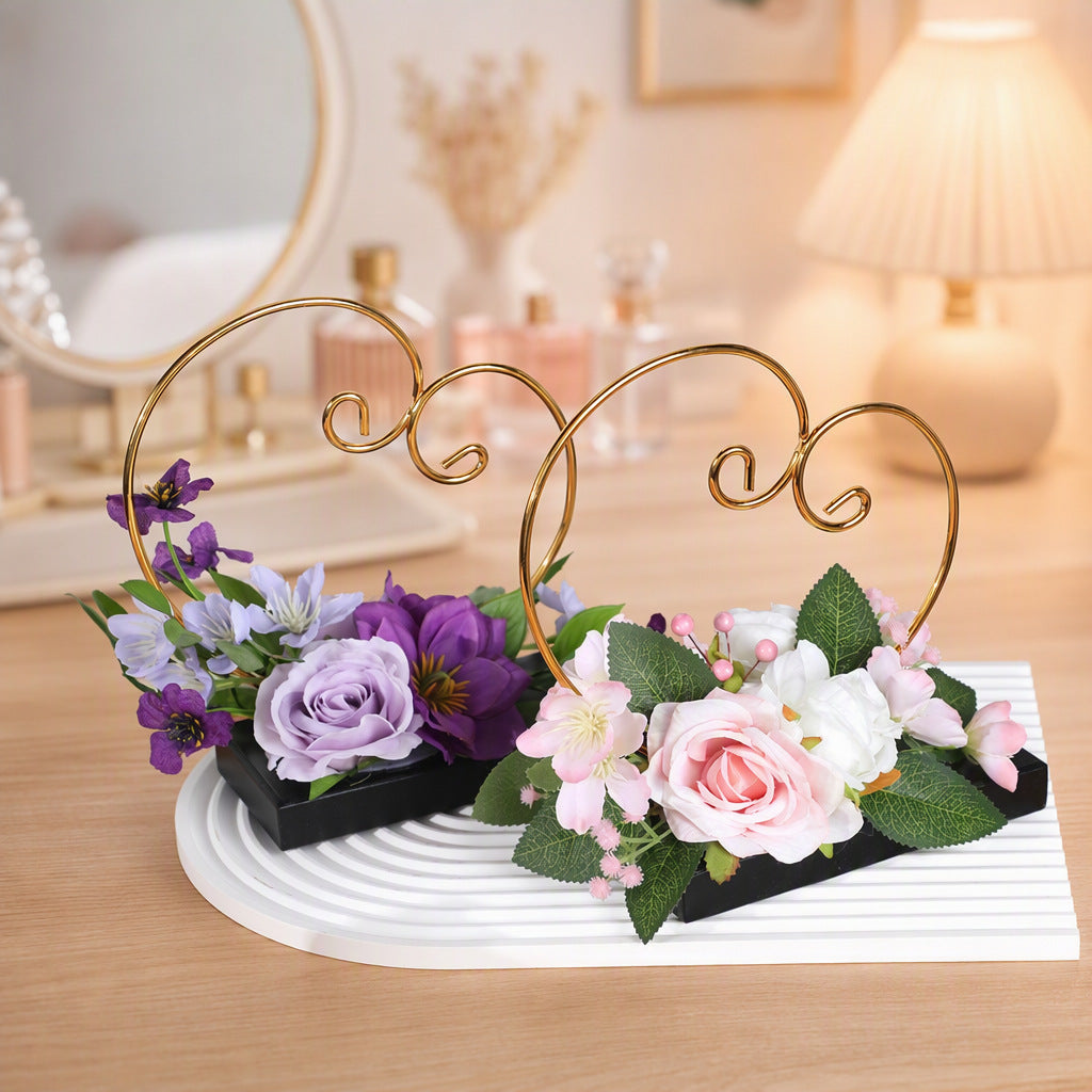 Bouquet artificiel vintage roses et pâquerettes, 3 fleurs, 19 cm, pot inclus, décoration mariage et intérieur